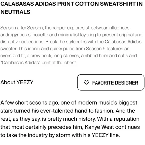 Adidas x Yeezy, Cream Crewneck Sweatshirt OVERSIZED Medium is available for  purchase on au PAY Market - Imported Goods Online Store Co.Ltd. | au PAY  Market - Online Shopping Site
